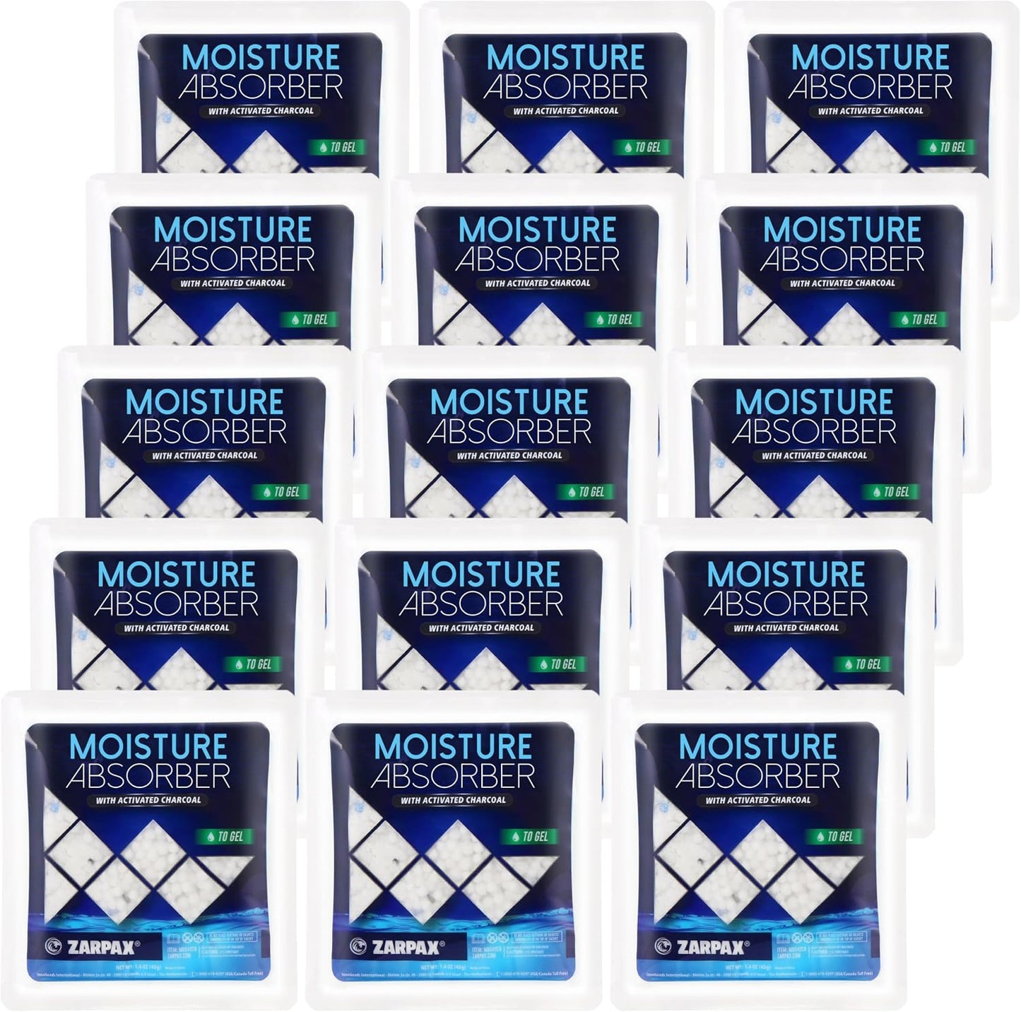 Zarpax Moisture Absorber Sachets Fresh Cotton 1.4 oz/40g - Remove Excess Moisture In Air & Odor - Desiccant Dehumidifier for Closet, Drawer, Safe, Storage - Dampness & Humidity Control - Set of 8