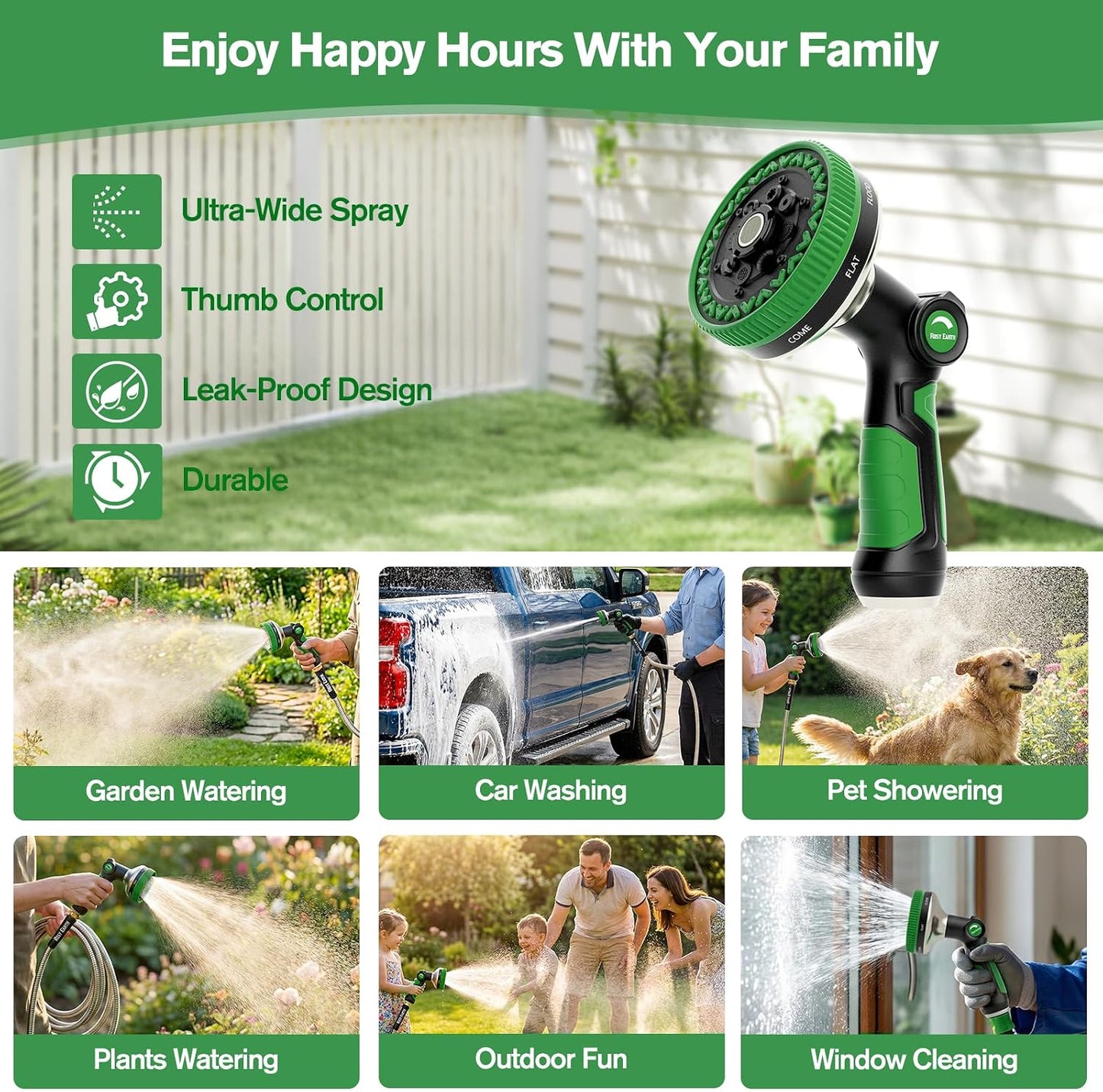 Rosy Earth Garden Hose Nozzle, 3.6" Ultra-Wide Metal Hose Sprayer, Orange