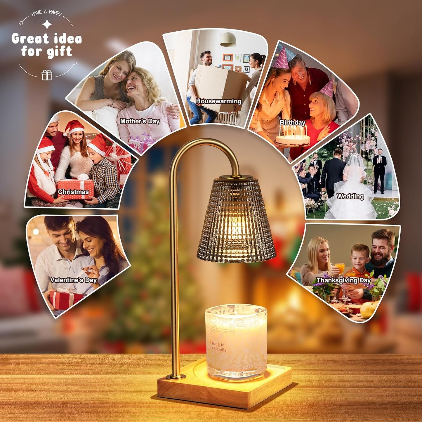 Hong-in Candle Warmer Lamp with Timer-Dimmable Adjustable Height Candle Lamp Warmer, Birthday Gifts for Women Mom Her, Housewarming Office Home Decor,Wax Warmer for Scented Wax Jar Candles