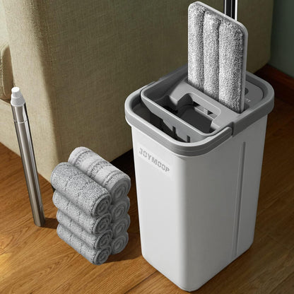 JOYMOOP Mop and Bucket Set, Flat Mops for Floor & Wall Cleaning, Commercial & Household Use, Hardwood Floor Mop with Long Handle & 4 Microfiber Pads