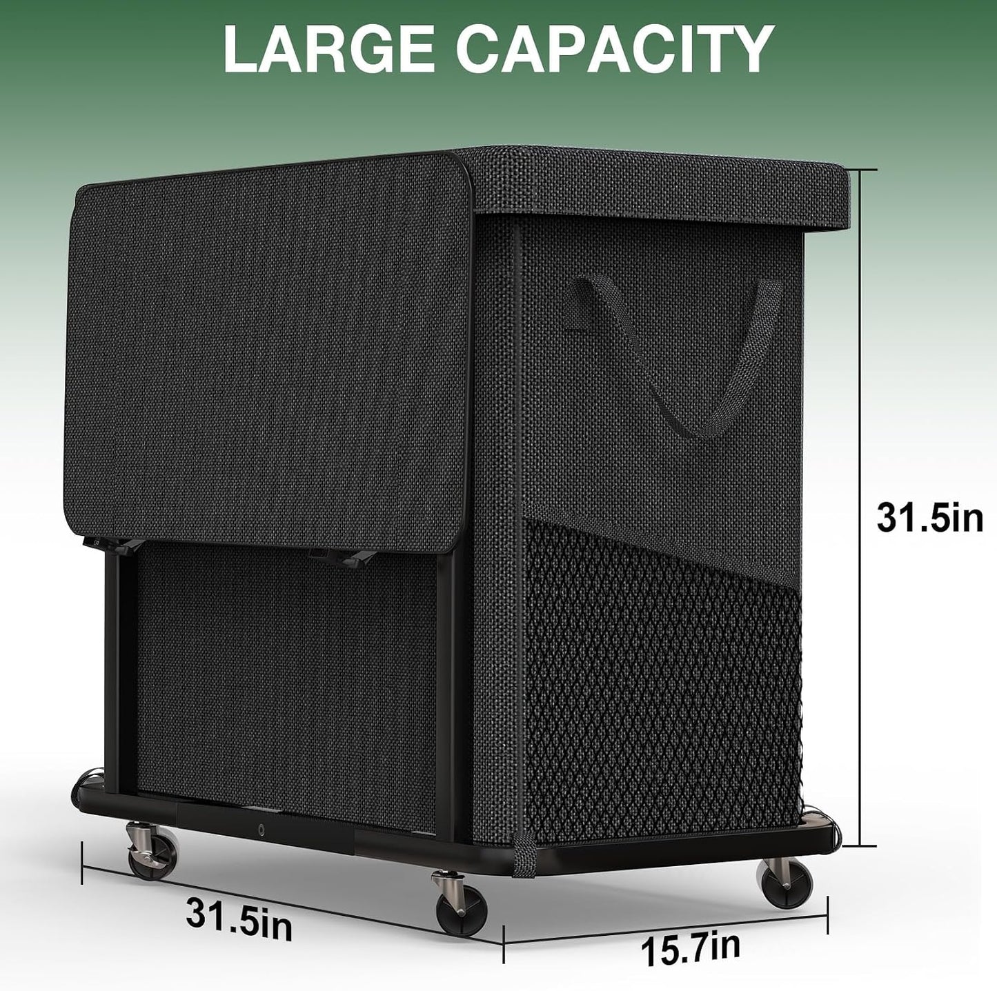 60 Gal(230L) Laundry Basket with Lid, Rolling Laundry Hamper with Wheels, Dirty Clothes Hamper with Metal Frame and Removable Bag Design, Suitable for Laundry Room, Bedroom (Black, 3 Section 230L)