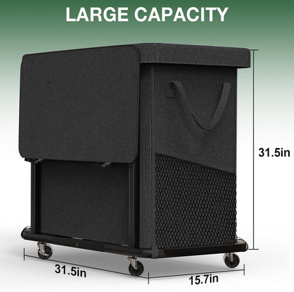 60 Gal(230L) Laundry Basket with Lid, Rolling Laundry Hamper with Wheels, Dirty Clothes Hamper with Metal Frame and Removable Bag Design, Suitable for Laundry Room, Bedroom (Black, 3 Section 230L)