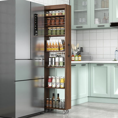 68'' Tall Narrow Storage Cabinet with Handle & Wheels, 7 Tier Pull-Out Kitchen Pantry Cart, Rolling Slim Freestanding Organizers Shelf Spice Rack for Small Spaces (White-Wheels, 7 Tier)