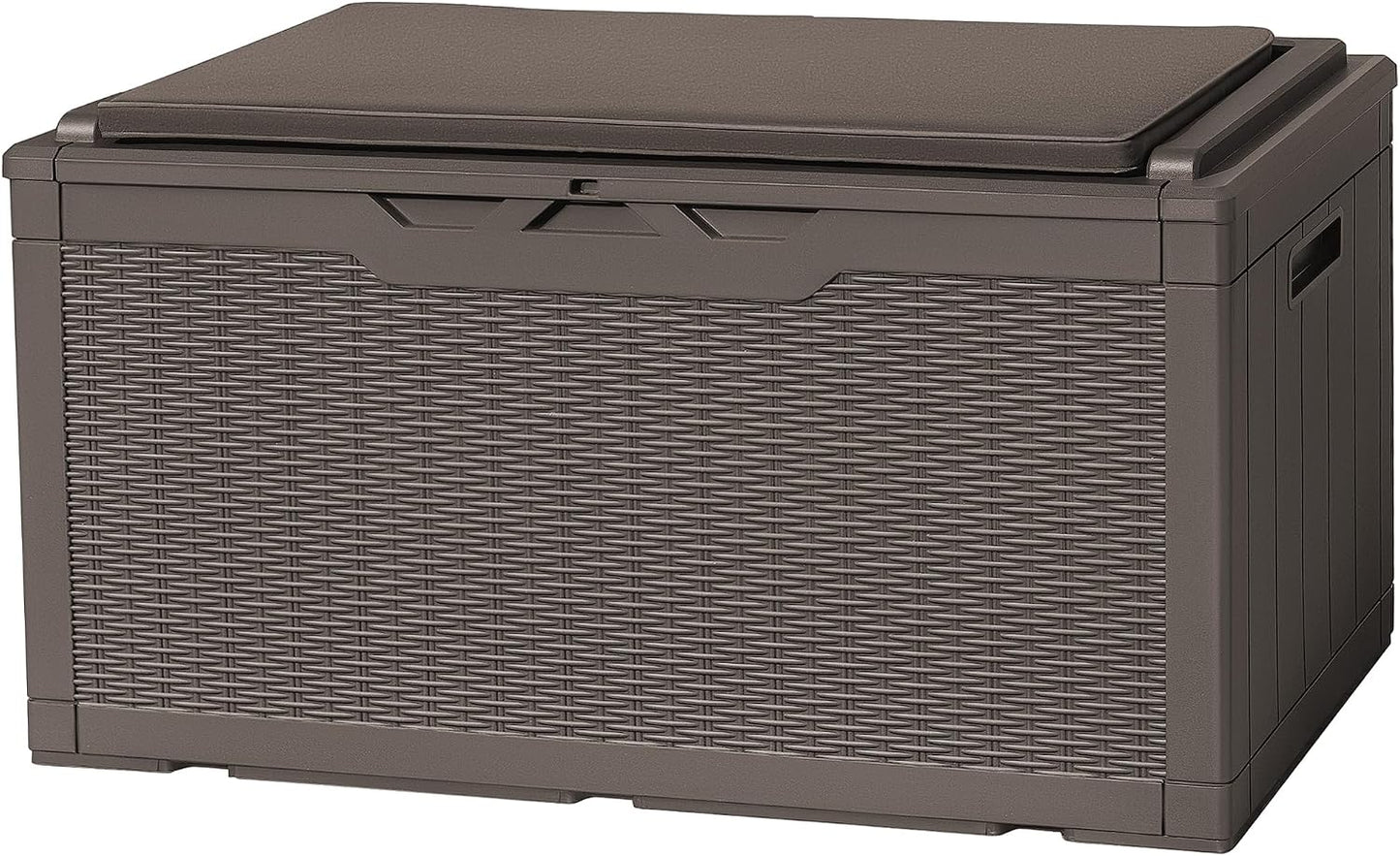 Flamaker Resin Deck Box 120 Gallon Waterproof Large Outdoor Indoor Storage Box Imitation Wood Resin for Patio Furniture Garden Tools and Pool (Black)
