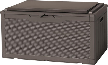 Flamaker Resin Deck Box 120 Gallon Waterproof Large Outdoor Indoor Storage Box Imitation Wood Resin for Patio Furniture Garden Tools and Pool (Black)
