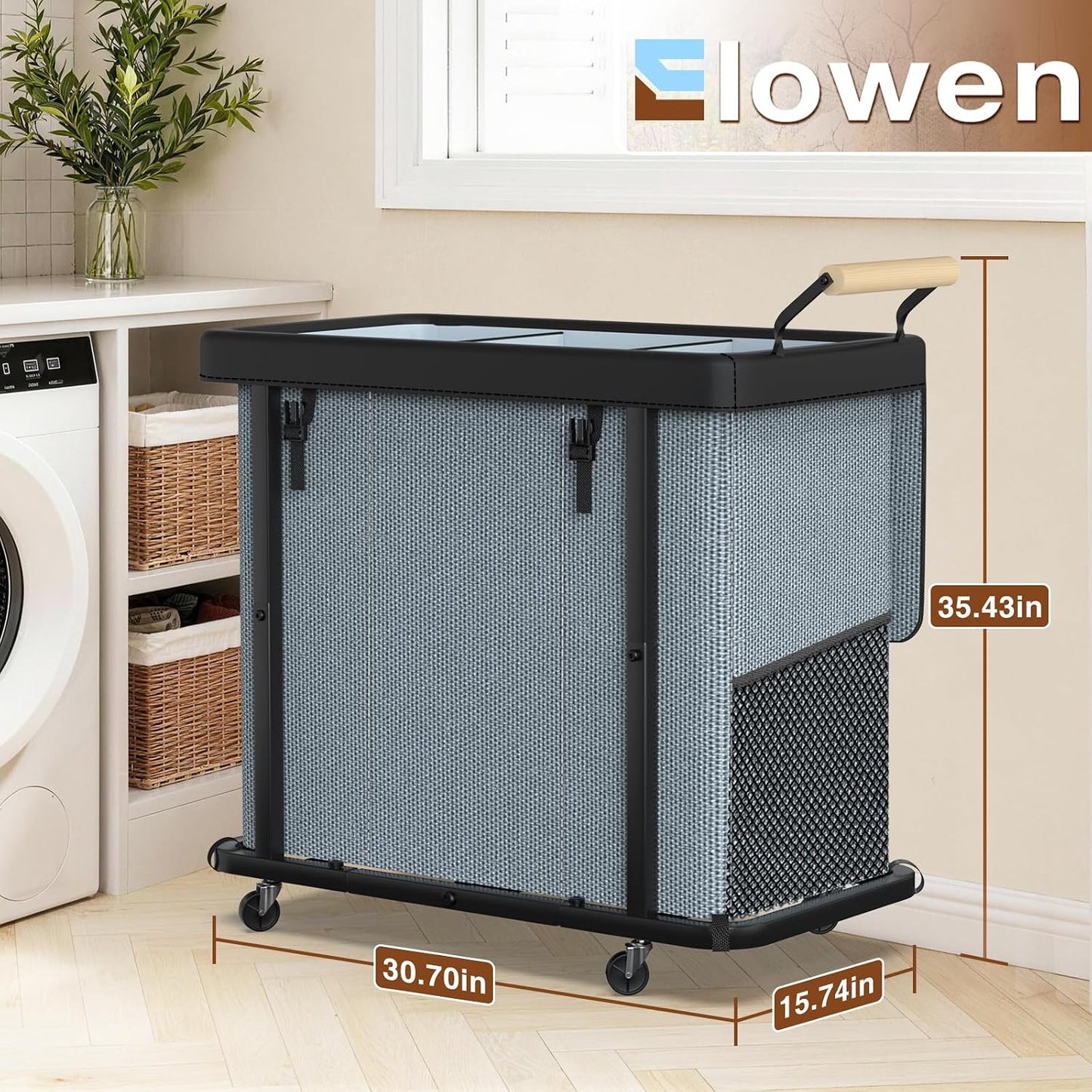 Rolling Laundry Hamper with Wheels, Laundry Hamper 3 Section with Lid, Laundry Basket with Rolling Lockable Wheels and Handle, Laundry Basket Organizer for Laundry Room, Bedroom 230L Black