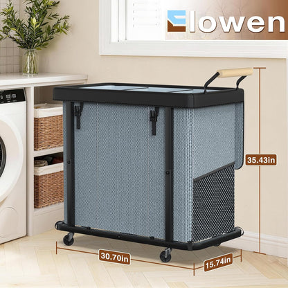 Rolling Laundry Hamper with Wheels, Laundry Hamper 3 Section with Lid, Laundry Basket with Rolling Lockable Wheels and Handle, Laundry Basket Organizer for Laundry Room, Bedroom 230L Black