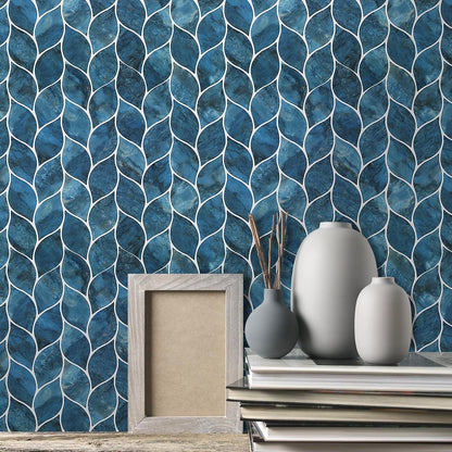 Tilingview 10 Pcs Vinyl Leaf Peel and Stick Tile for Kitchen Backsplash, Premium Self-Adhesive Tiles Plastic Wall Stickers Art Mosaics (Blue Gray)