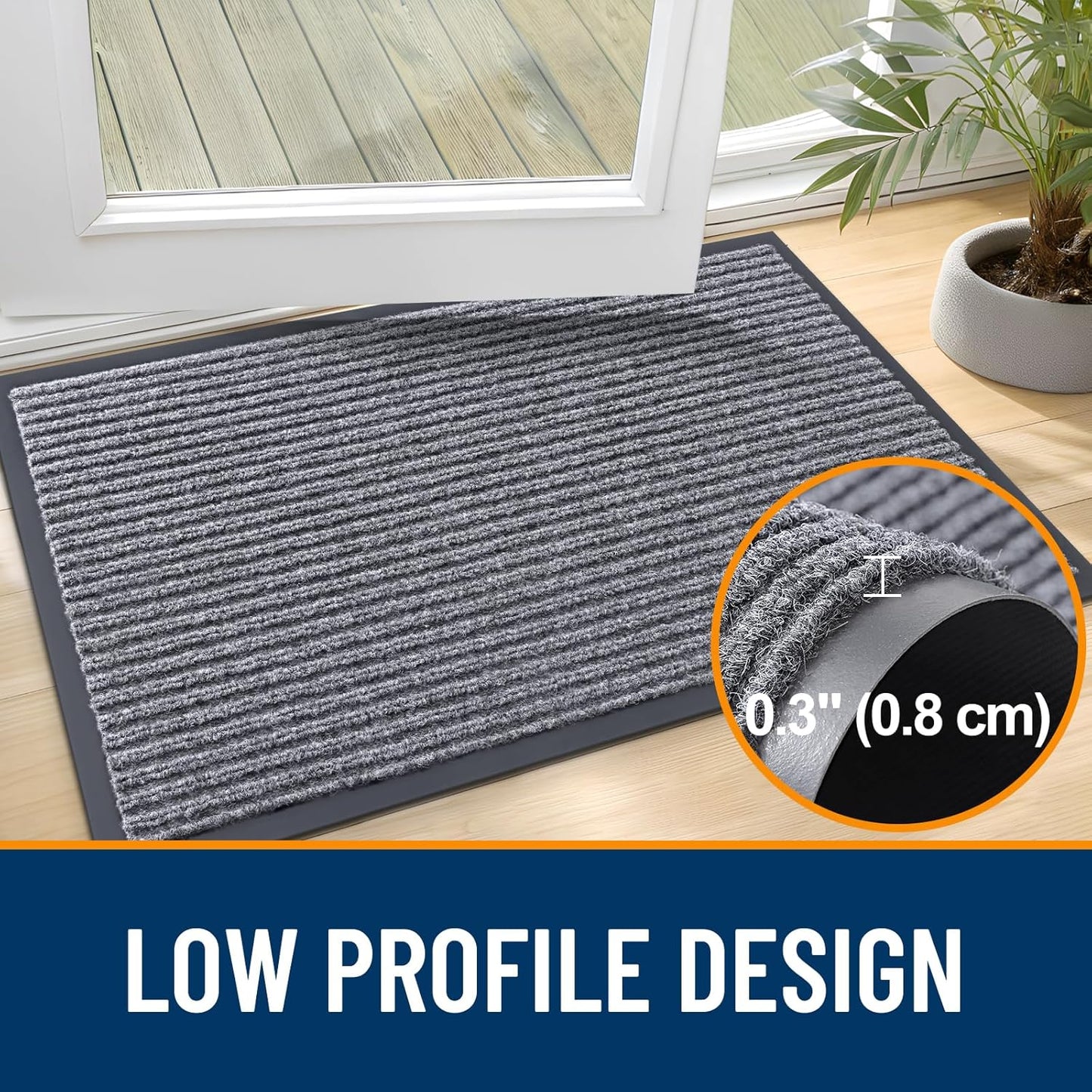 OLANLY Front Door Mat Indoor Outdoor Entrance, 2-Pack 29.5 x 17 Inch, Waterproof Heavy Duty Doormat, Fade Resistant, Low Profile, Easy Clean Patio Porch Welcome Floor Mats for Entry, Grey