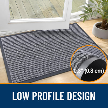 OLANLY Front Door Mat Indoor Outdoor Entrance, 2-Pack 29.5 x 17 Inch, Waterproof Heavy Duty Doormat, Fade Resistant, Low Profile, Easy Clean Patio Porch Welcome Floor Mats for Entry, Grey