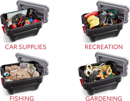 Rubbermaid ActionPacker 35 Gallon, Made in USA, Lockable Plastic Storage Bin with Lid and Wheels- Outdoor, Industrial, Rugged, Camping Gear and Truck Bed Storage - Gray and Black
