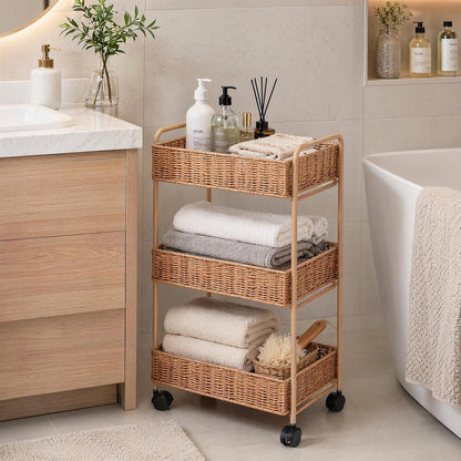 FOCHIER F Utility Slim Storage Cart,3-Tier Rolling Kitchen Office Laundry Room Cart,Mobile Shelving Unit Organizer for Living Room Bathroom Baby Diaper Narrow Places (Black, 3 Tiers-7.1 inch (W))