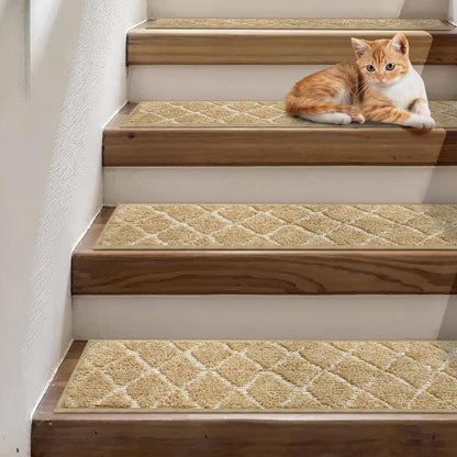 sarben Non Slip Stair Treads for Wooden Steps 15PCS - 8"x30" Indoor Safety Carpet, Edging Mats with TPE Adhesive Backing, Pet and Elderly Friendly Stair Rugs (Taupe) - Colors B