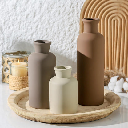 Ceramic Vase Set of 3, Decorative Vases Home Decor Modern Neutral Flower Pampass Boho Vase for Living Room, Table, Mantel, Entryway, Bookshelf, Kitchen, Bedroom, Bathroom - White