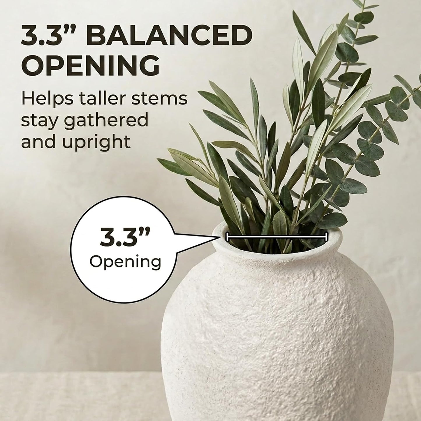 5.9" Small White Round Ceramic Vase, Coffee Table Shelf Decor