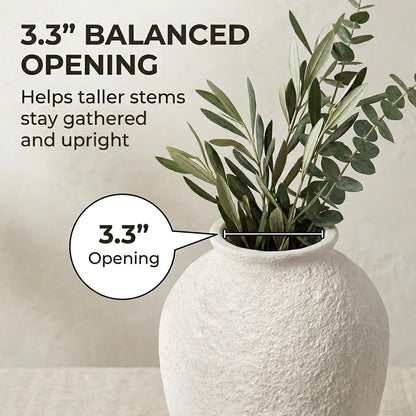 5.9" Small White Round Ceramic Vase, Coffee Table Shelf Decor