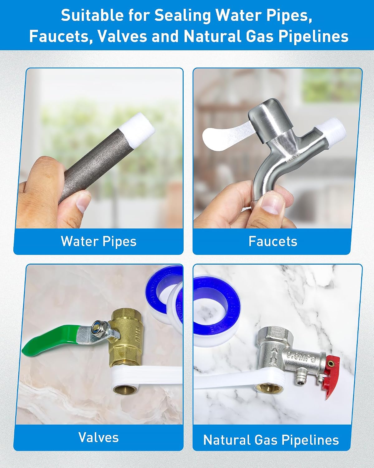 3 Roll Plumbers Tape, Teflon Water Pipe Sealing Tape, High-Density Thickening and Lengthen, High-Sealing Performance Waterproof Duct, Thread Seal, L 590 in x W 0.51 in. White