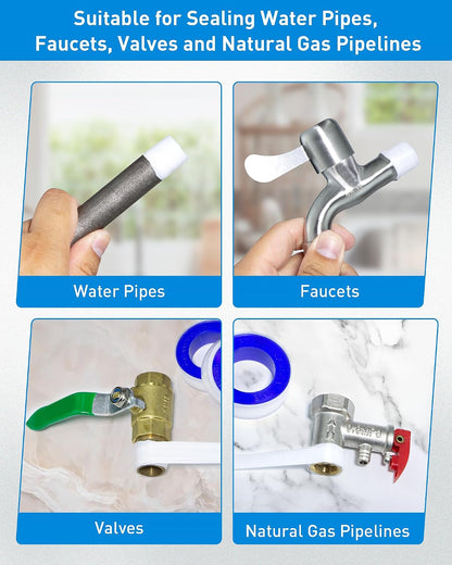 3 Roll Plumbers Tape, Teflon Water Pipe Sealing Tape, High-Density Thickening and Lengthen, High-Sealing Performance Waterproof Duct, Thread Seal, L 590 in x W 0.51 in. White