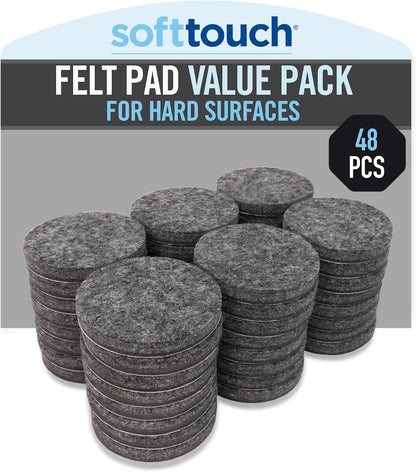 SoftTouch 1.5" Round Reusable Felt Furniture Sliders for Hard Surfaces, Noise-Reducing Adhesive Moving and Protective Pads for Cabinets, Chairs, Tables & Decorative Items Set of 48, Brown