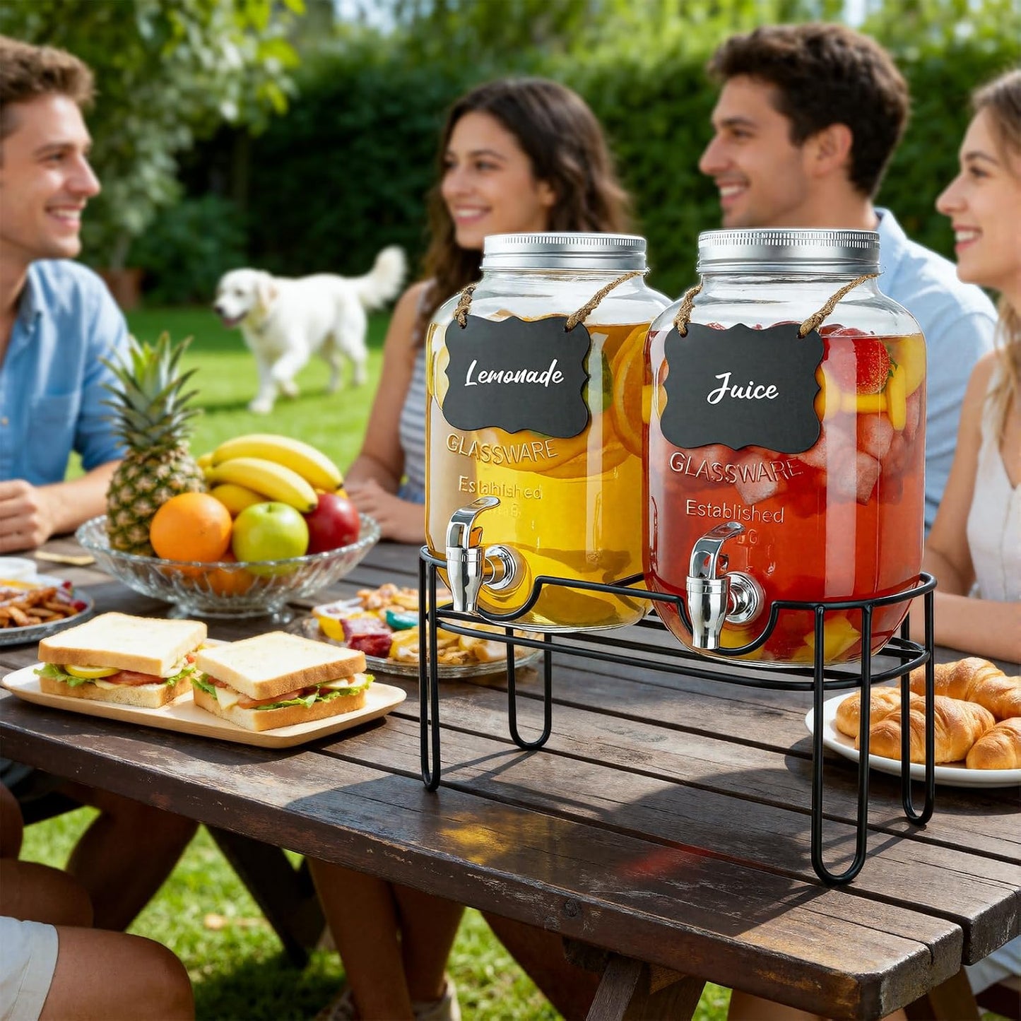 2 Gallon Glass Drink Dispensers For Parties，Lemonade Beverage Dispenser With Stand And Spigot For BBQ, Picnic, Party,Laundry Detergent Dispenser