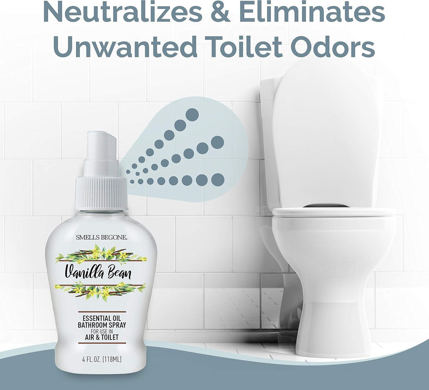 SMELLS BEGONE 4 oz Essential Oil Bathroom Spray - Instantly Eliminate Toilet & Bathroom Odors - Air Freshener Made with Essential Oils (Eucalyptus Mint)