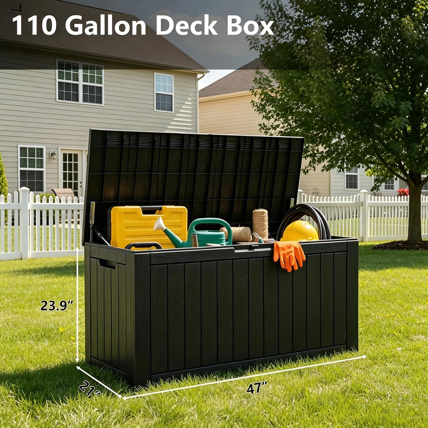 KAMABOKO 31 Gallon Outdoor Storage Box, Resin Deck Boxes Indoor and outdoor, Waterproof Storage Box Lockable Lid for Garden Tools, Package Delivery, Pool Supplies, Patio Cushions, Black