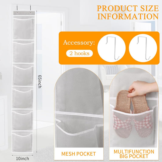 GOMAJI 6 Large Breathable Mesh Pockets, Over The Door Shoe Organizer, Boots Hanging Storage Shoe Rack for Closet, Accessories - - Gray