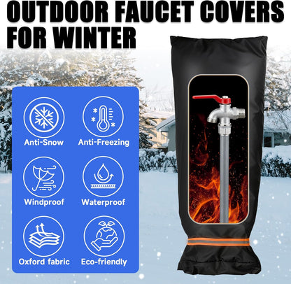 2 Pack Outdoor Faucet Covers for Winter, 6.7" W x 8.3" H Outdoor Water Faucet Cover Socks for Winter Freeze Protection Pipe Reusable Waterproof Insulated Spigot Covers with Reflective Strips, Black