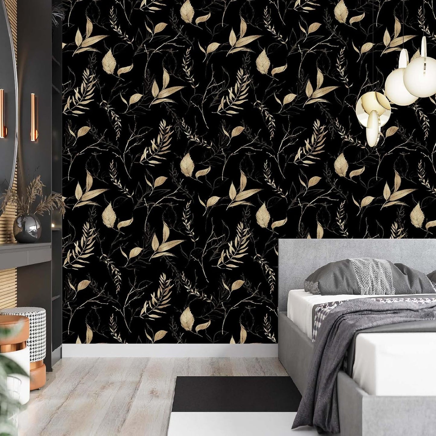 Sage Green and Blue Leaf Peel and Stick Wallpaper Modern Removable Self Adhesive Waterproof Renter Friendly Wall Covering for Bathroom and Accent Walls 17.7in x 88.5in
