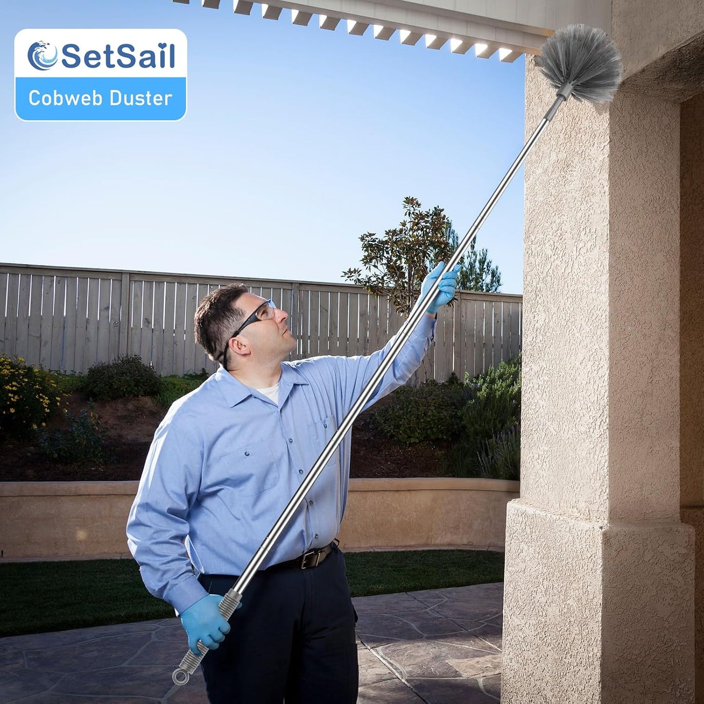 SetSail Cobweb Duster with Extension Pole, Retractable Dusters for Cobweb Cleaning 90-inch Long Handle Ceiling Fan Spider Web Brush for Outdoor Indoor High Ceilings