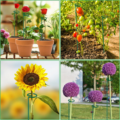 HiGift 17 inch Plant Support Stakes, 4mm Thick Garden Single Stem Flower Support Stake Amaryllis Plant Cage Support Rings with 10 pcs Plant Clips for Tomato Orchid Lily Peony Rose Flower Stem-5 Pack