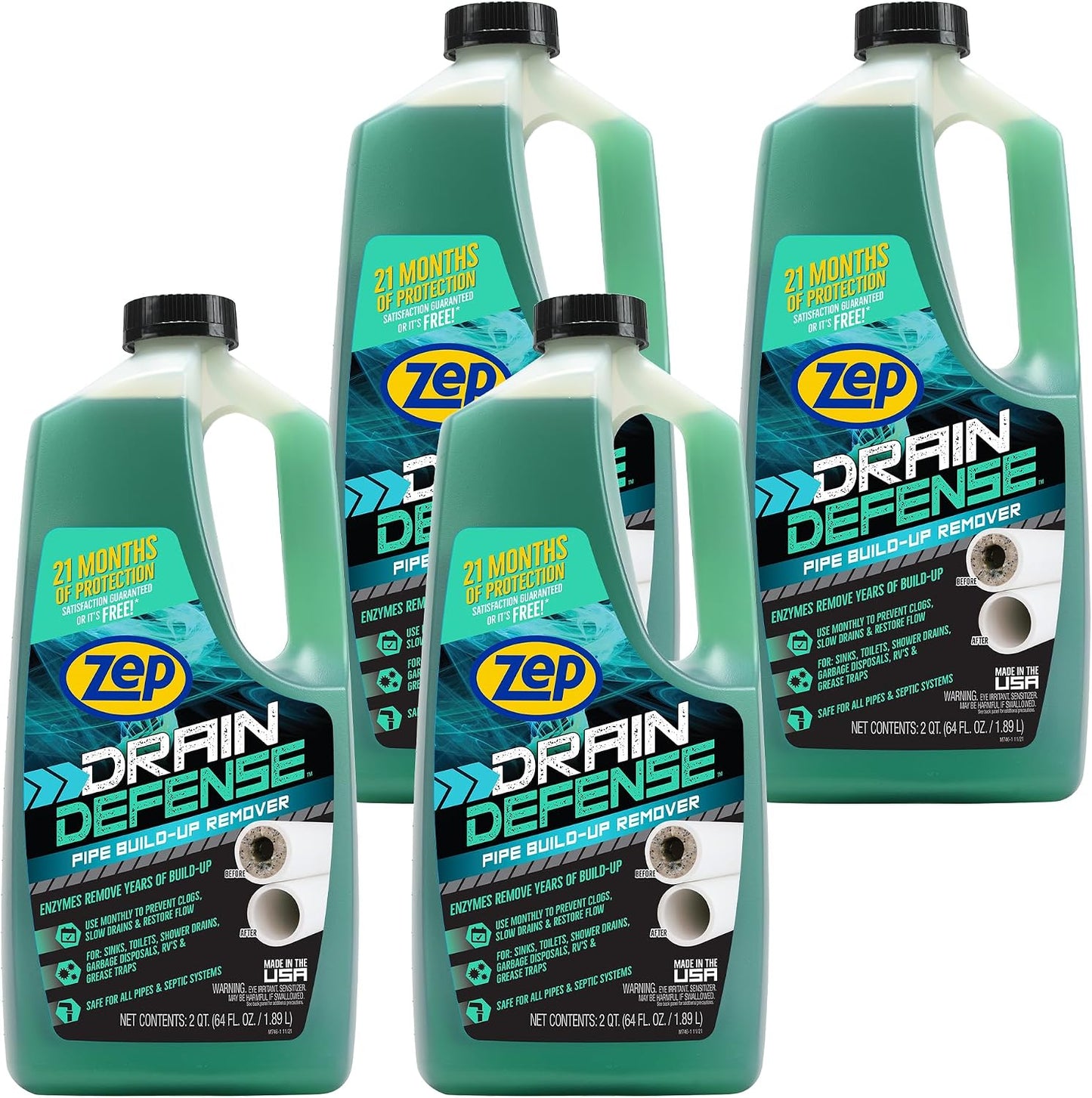 Zep Drain Defense Pipe Build-Up Remover - 64 Ounces - ZLDC648 - Professional Strength Liquid Pipe Build Up Remover,GREEN | Professional Strength, Liquid Formula