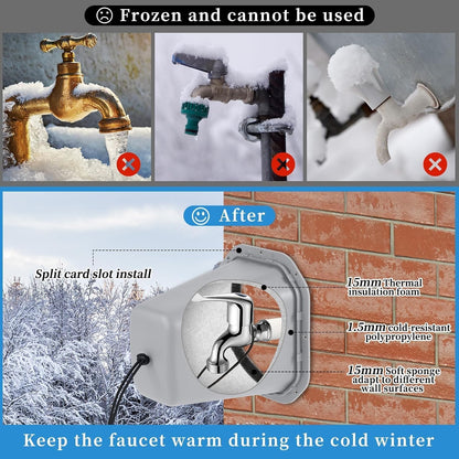 2 Pcs 2 in 1 Extra Long Pet Proof Outdoor Faucet Covers Winter w/Lock 8.5x7x5.5 in Thick Foam Plastic Spigot Cover Reflective Strips Faucet Cover for Outside Water Faucet Freeze Protection (Gray)