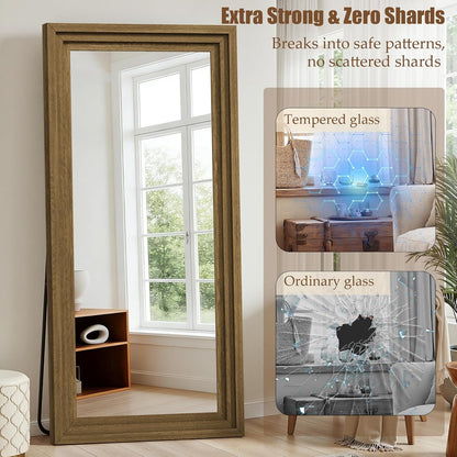 Full Length Mirror 71"x30", Large Solid Wood Frame Floor Mirror, Leaning Floor Mirror, Stable Frame, Shatterproof Glass, Modern Classic Style for Bedroom, Living Room, Entryway