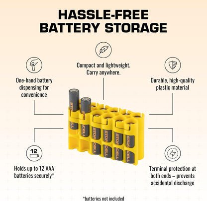 AAA Battery Storage Caddy by Storacell, Yellow, Holds 12 Batteries (Not included)