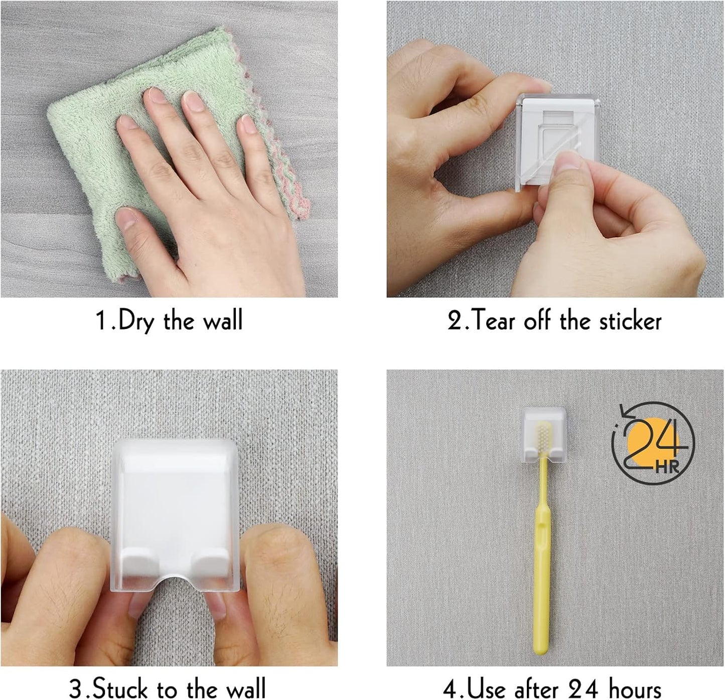 2 PCS Toothbrush Holder Wall Mounted with Cover for Bathroom, Self Adhesive Toothbrush Storage Organizer for Shower, Mini Toothbrush Hanger Rack for Dorm, Cabinet (Black)