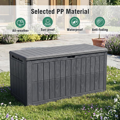 Tangkula 25 Gallon Waterproof Outdoor Storage Box with Lockable Lid | PP Resin, Wicker Patterned, Indoor Outdoor Use, Portable, Versatility, for Deck, Pool, Patio Cushions, Garden Tools