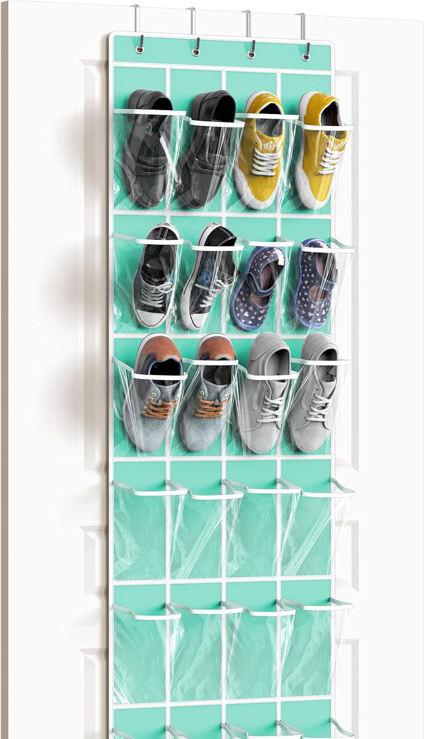 Simple Houseware 24 Pockets - Crystal Clear Over The Door Hanging Shoe Organizer, Gray (64'' x 19'')