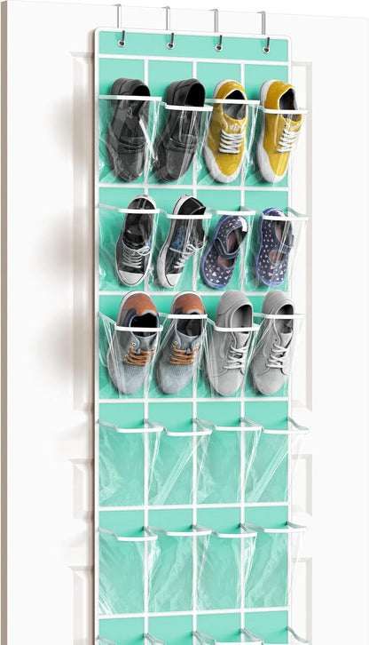 Simple Houseware 24 Pockets - Crystal Clear Over The Door Hanging Shoe Organizer, Gray (64'' x 19'')