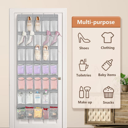FENTEC 40 Large Pockets Over The Door Shoe Organizer, Mesh Hanging Shoe Organizer Shoe Rack for Closet Mesh Closet Shoe Holder, Over Door Organizer, Shoe Organizer for Wall, Grey, 1 Pack