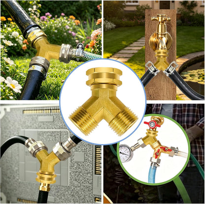 Angry Pony Spigot Splitter 2 Way, GHT 3/4 Hose Spigot Splitter for Garden | for Sprinkler/Yard Lawn Irrigation,Brass Hose Y Splitter,Swivel Joint,Wide Flow Port,Firm Connection,Easy Install,Leakproof