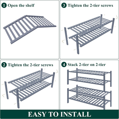 Smiry Bamboo Shoe Rack for Closet, 3 Tier Wooden Shoe Organizer, Stackable Wood Shoe Storage Shelf for Entryway, 14 Vertical Slats, One-piece Heavy-Duty Legs, 26.77"x11.02"x18.31", Natural