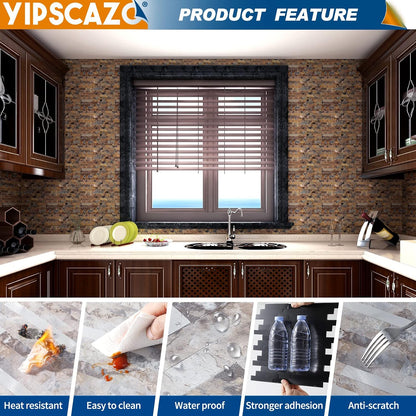 Yipscazo 2026 New Upgrade 11.34" X 11.57" Peel and Stick Backsplash, Stick on Backsplash Tiles for Kitchen, Bathroom, Fireplace (10 Sheets, Beige Rocks + Rose Gold)