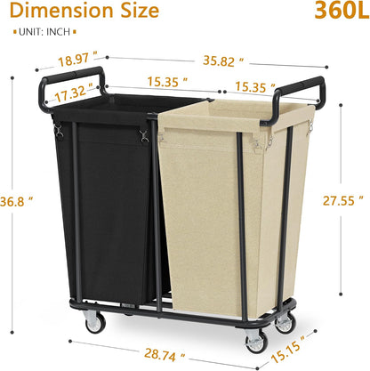 Gewudraw Large laundry hamper with Wheels, 3 Bag Big Rolling Laundry Hamper Sorter Cart, Extra Large Laundry Clothes Hamper, Heavy Duty Laundry Basket Organizer for Laundry Room,Bathroom,Black
