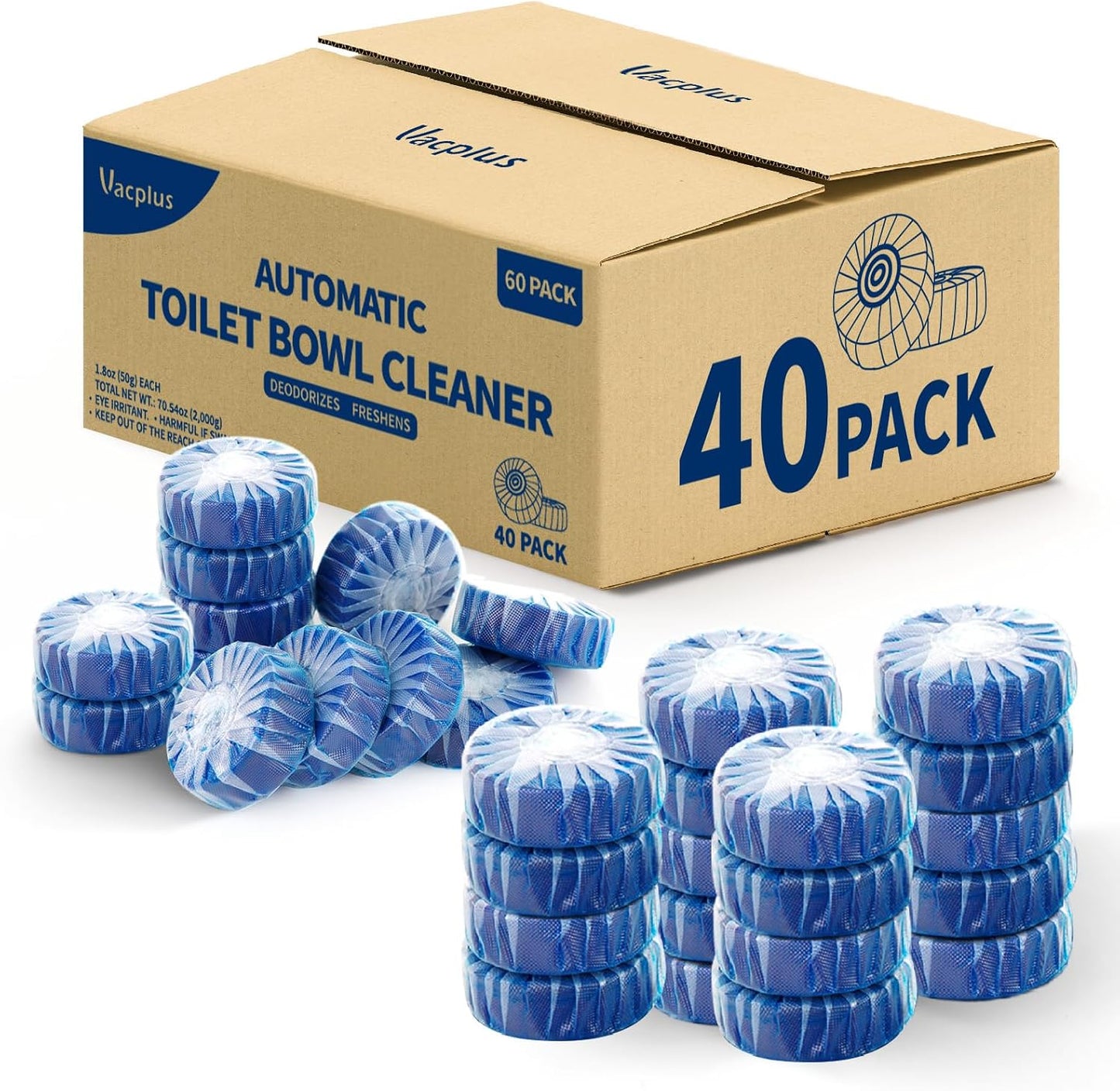 Vacplus Toilet Bowl Cleaners - 20 Pack Long-Lasting Toilet Cleaner Tablets, Prevent Stains & Deodorize, Blue