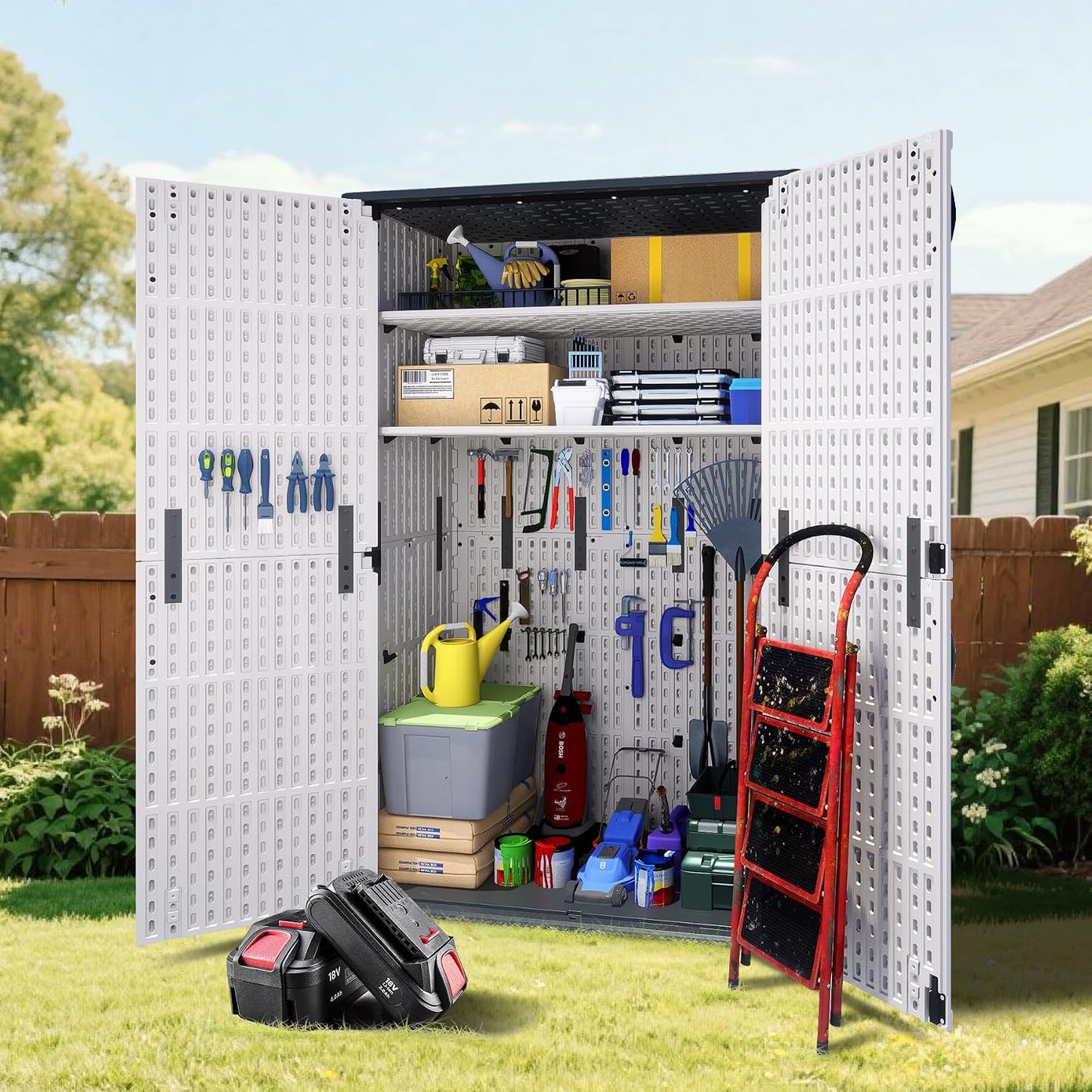 Greesum Outdoor Storage Cabinet, 26 CUFT Deck Box Without Shelves, Waterproof Plastic Storage Shed for Patio Cushions, Gardening Tools, Lockable and Sidehandles, UV Resistant, Beige
