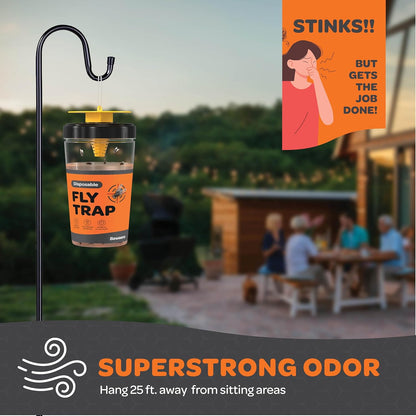 Fly Traps Outdoor [Set of 2] with Dissolvable Non-Toxic Bait - Reusable Hanging Bug Catcher Killer for All Flies for Outside Bug Control Patios, Barns, Ranches Etc. Hanging Fly Traps with Tie Included