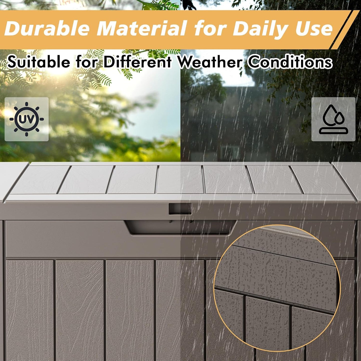 Fancyango 75 Gallon Outdoor Deck Box Waterproof, Large Storage Box for Patio, Resin Storage Bench Lockable for Garden Tools, Package Delivery, Black