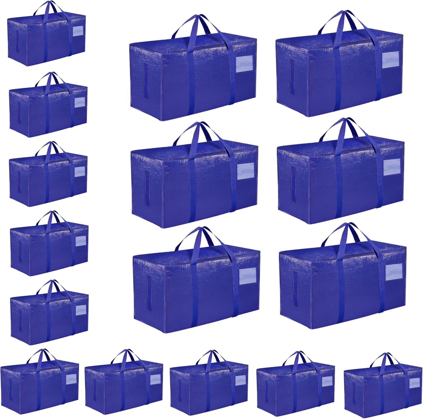 8 Pack-Extra Large Heavy Duty Moving Bags - Waterproof Storage Totes with Handles & Zippers, Foldable for College Dorm, Storage (Clear)