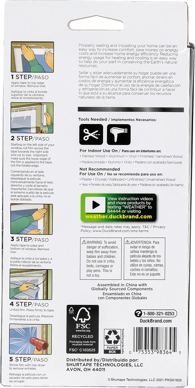 Duck MAX Strength Heavy Duty Insulating Film for Patio Door/Extra Large Window, 84-Inch x 120-Inch, Indoor, 284352